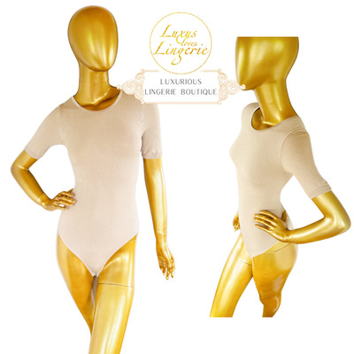 Opaque Naturel Body By Wolford XS Cream Beige Short Sleeve Rib Shine Finish