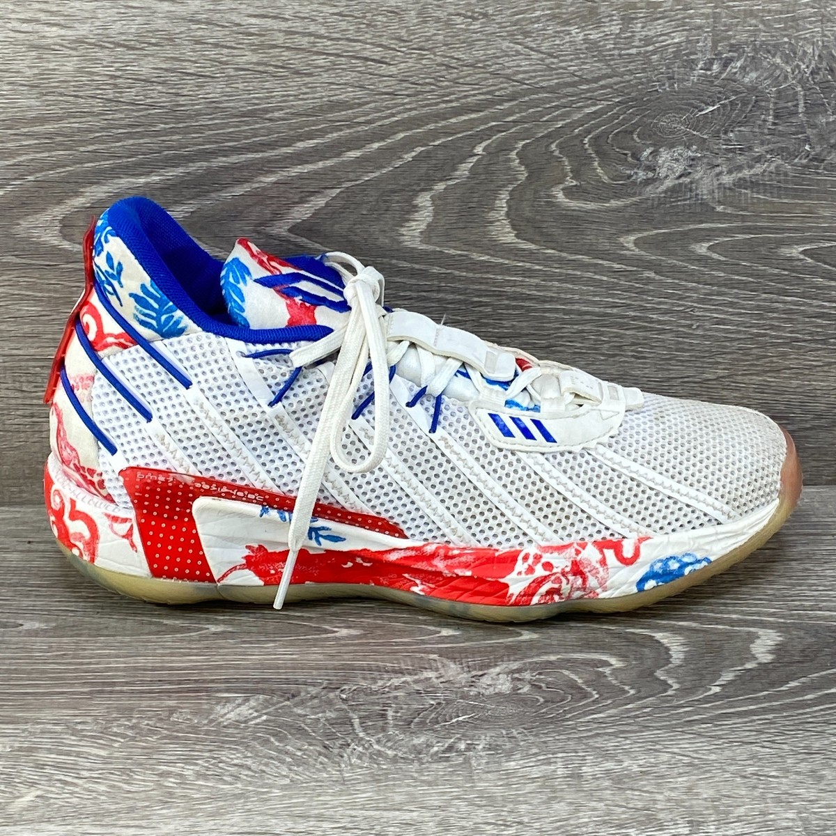 Adidas Mens 8 Dame 7 Fine China White Red Blue Basketball Shoes