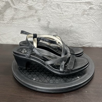 Ecco Felicia Womens Size 8 Black Leather Strappy Slingback Wedge Sandals