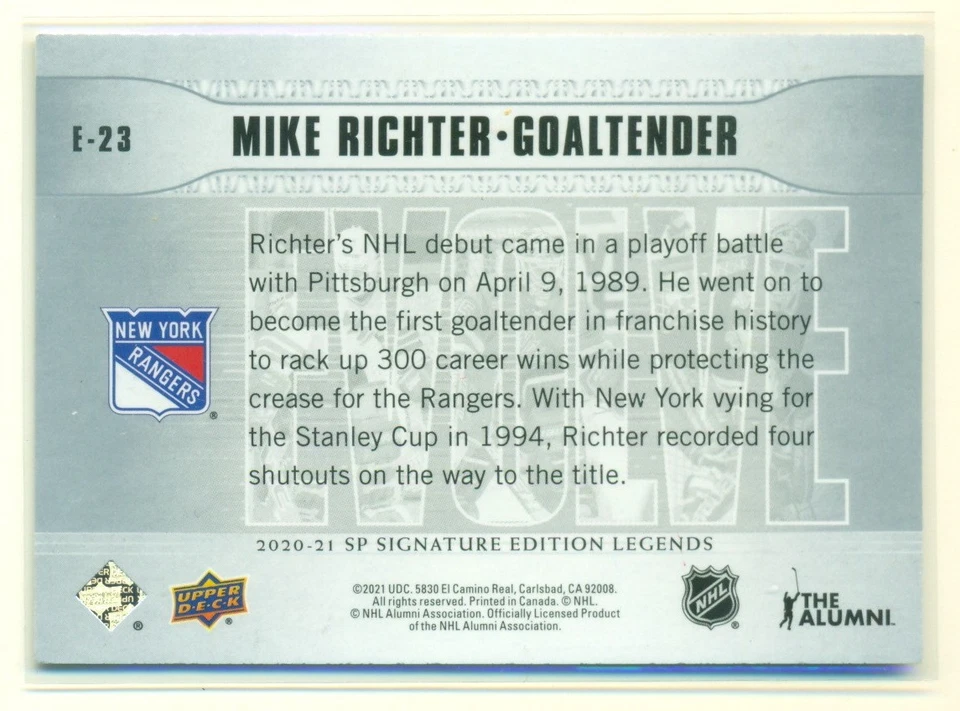 2020-21 SP Signature Edition Legends EVOLVE E-23 MIKE RICHTER New York Rangers - Image 2 of 2