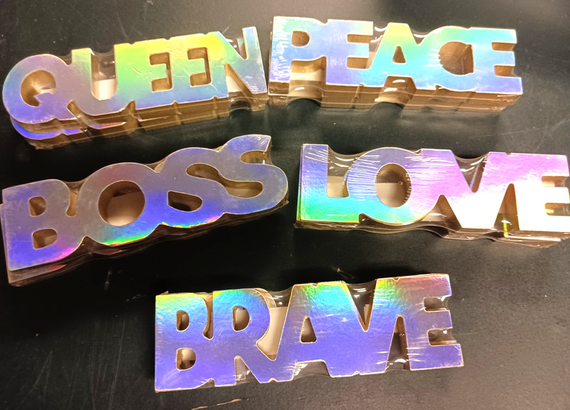 2 each PEACE Boss LOVE Brave Queen Cutout Sign Decor Craft Supply DIY iridescent