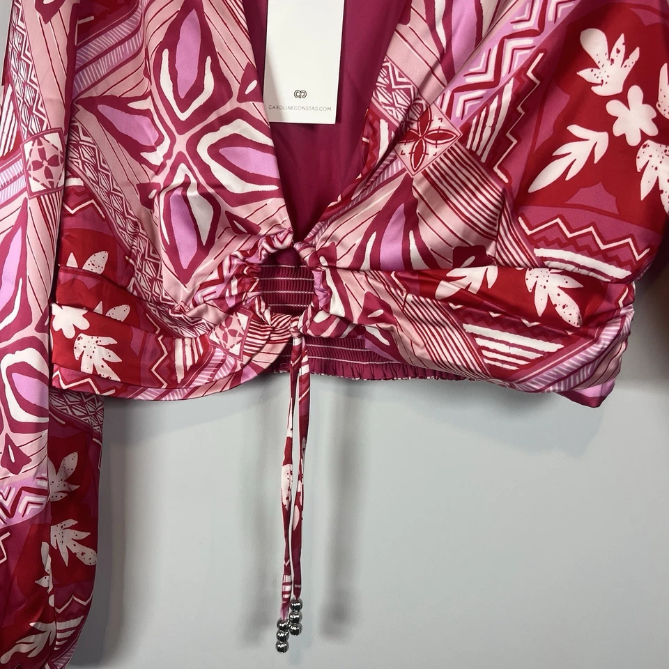 Caroline Constas Pink Geometric Hippie Retro Lux Designer Blouse NWT $485 large  - Image 4 of 4