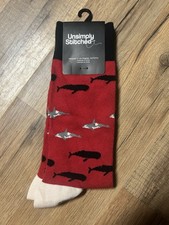 Unsimply Stitched Men Novelty Socks Whale Print Red Shoe Sz 8-12  EUR 41-46 Orca
