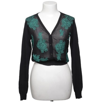 Escada, Strickjacke, Damen, Größe: S, Schwarz/Grün, Seide/Wolle, Blumen #SA8