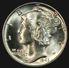 1943 10C Mercury Dime FSB-Choice Premium Bu- obv scratch -SMH1075