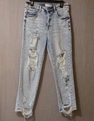 EUC Risen High Rise Wide Crop Jeans Stetch Distressed Fit W31 x L26-1/4 #A11-13