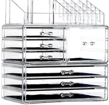 Cq acrylic 3 Pack Clear Make Up Organizers for Vanity,Stackable 7 Drawers Mak...