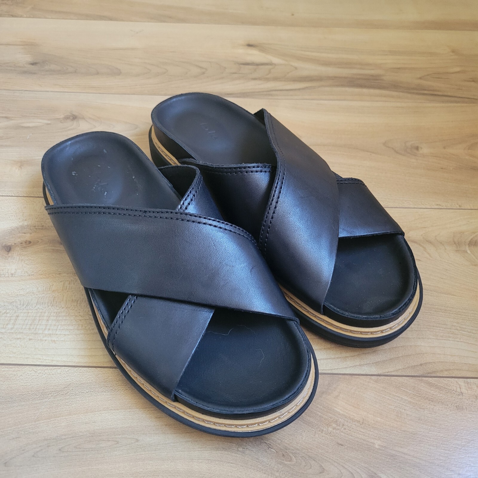 Clarks Trace Drift Black Leather Sandals Size 6M | eBay