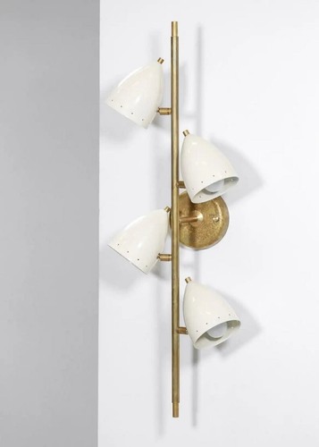 Vintage 1950 Mid Century Brass Antique Italian 4 Scones Wall Lamp Stilnovo Decor - Picture 7 of 13