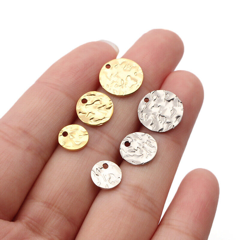 20Pcs Ranking TOP16 Ranking TOP3 Stainless Steel Hammered Round Beads Coin Pe Circle Charms