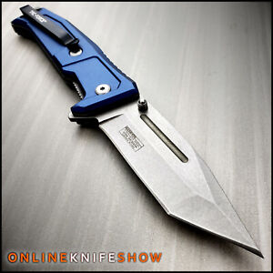 BLUE CLEAVER FOLDING TANTO BLADE Tactical Spring Assisted Open Pocket Knife NEW!