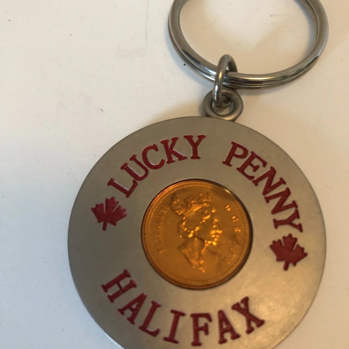 2007 Halifax Nova Scotia Canada Lucky Penny Keychain Sovenir Maple Leaf EUC