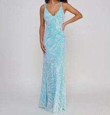 Morgan & Company Womens Juniors' Blue Sweetheart-Neck Sequin Dress Size 7
