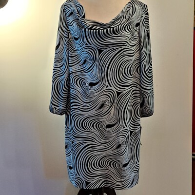 Tahari Arthur S Levine Dress Womens 14 Black White Abstract Print Shift 