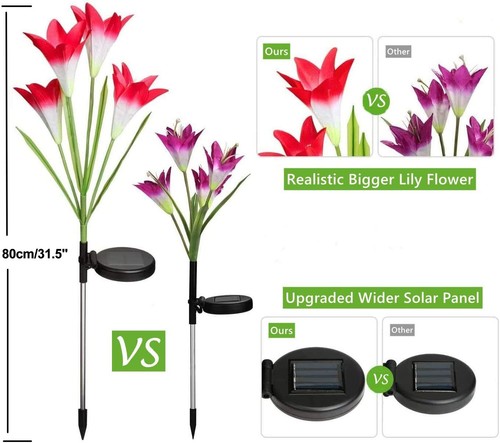 Solar Lily Flowers Garden Stake Lights 4 Head LED Outdoor Yard Garden Decor Lamp - Picture 17 of 32