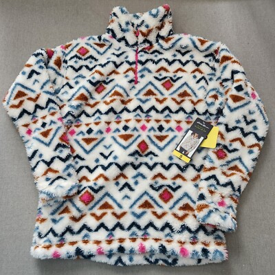 Eddie Bauer 1/4 Zip Plush Fleece Pullover Women's S Teddy Jacket  Vanilla Aztec