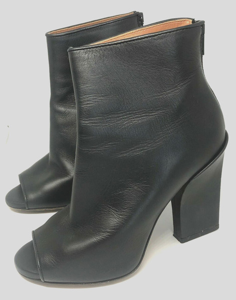 Scanlan Theodore Sz 36 black 100% Leather Peeptoe Ankle Boots Block heel Italian