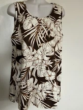 Denim & Co. D & Co.  Brown Tropical Floral  Sleeveless Tunic Top Size M
