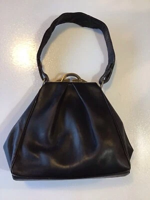 Sac à Main ancien Vintage Cuir Marron Art Déco 1930 - 30’s TBE - Photo 1/4