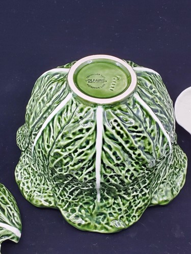 Olfaire Caldas Portugal Green Cabbage Leaf soup Tureen With Ladel And Platter - Picture 6 of 22