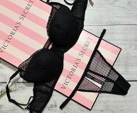 Victoria's Secret Luxe Lingerie Fishnet Lace Push-up Bra Set Black 34DD 36D 38D