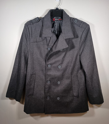 NWT Alpine Swiss Coat Womens Gray Wool Poly Double Breasted Peacoat Size Large