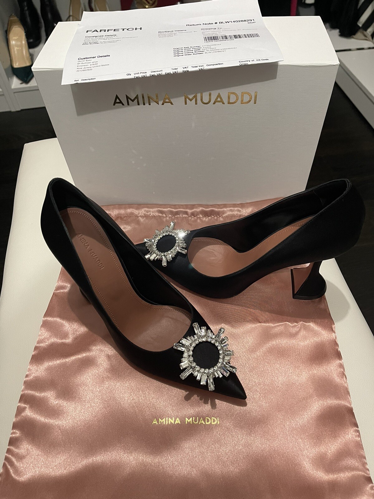 Authentic Amina Muaddi Begum Black Satin Shoes Pumps | eBay