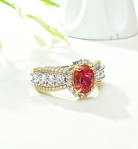 Ovaler Ring 2 kt Lab Grown roter Rubin 18 K Gold Vermeil, intarsiert mit Lab Grown Diamond - Bild 2 von 11