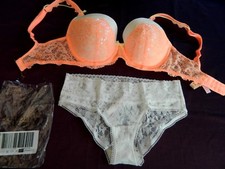 NWT Victoria's Secret Dream Angel 32DDD BRA SET M panty White lace Floral