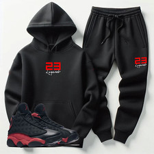 Black Sweatsuit 23 Legend Hoodie Joggers To Match Retro 1 Breds Men's Tracksuit