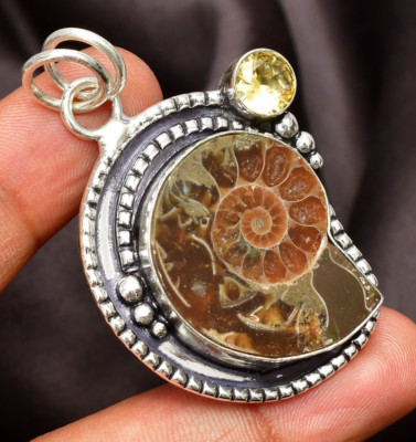 Ammonit Anhänger Edelstein 925 Sterling Silber Handarbeit Schmuckanhänger 1,87''