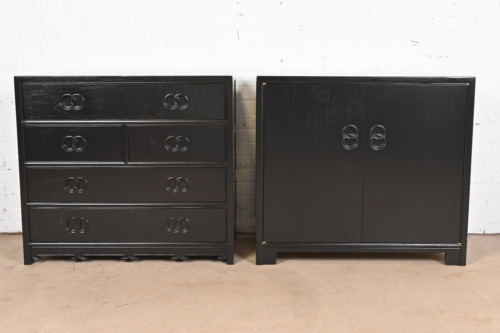 Michael Taylor for Baker Far East Collection Black Lacquered Chests of Drawers