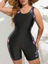 Women's Plus Contrast Floral Print Round Neck One Piece Bathing Suit - 4XL US20 