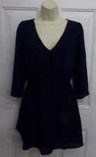 Forever 21 Navy Blue Crepe Blouson 3/4 Sleeve Dress Womens Size Medium