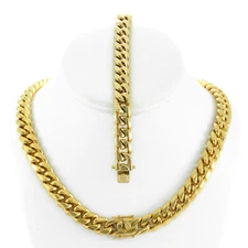 12mm Men's Miami Cuban Link Bracelet & Chain Set 18k Gold Plated Stainless Steel