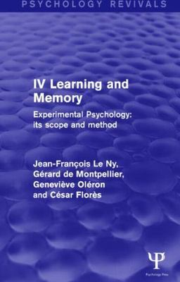 Experimental Psychology Its Scope and Method : Learning and Memory, Paperback...