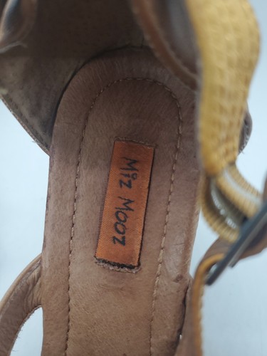 Miz Mooz Women's Size 9 Petra Brown Yellow Leather Peep Toe High Heel Sandals - Picture 16 of 16