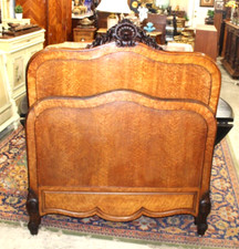 French Antique Louis XV 3/4 Bed Rosewood & Maple Carved Frame w/ Rails