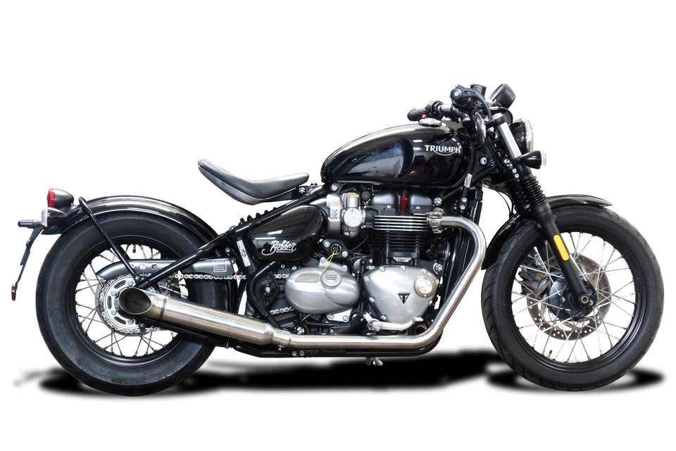Silenciadores completos de escape Triumph Bonneville Bobber 16" de acero inoxidable con punta curva Foto 3 de 3