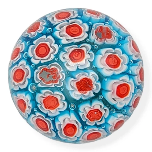 Vtg Mazzega Murano Millefiori Art Glass Paperweight Italy Red White Blue Cane