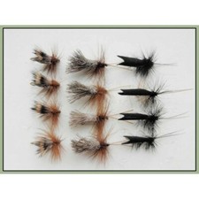 Sedge Trout Fishing Flies, 12 Pack Goddards, Deer Hair & Black Horned. Size 10