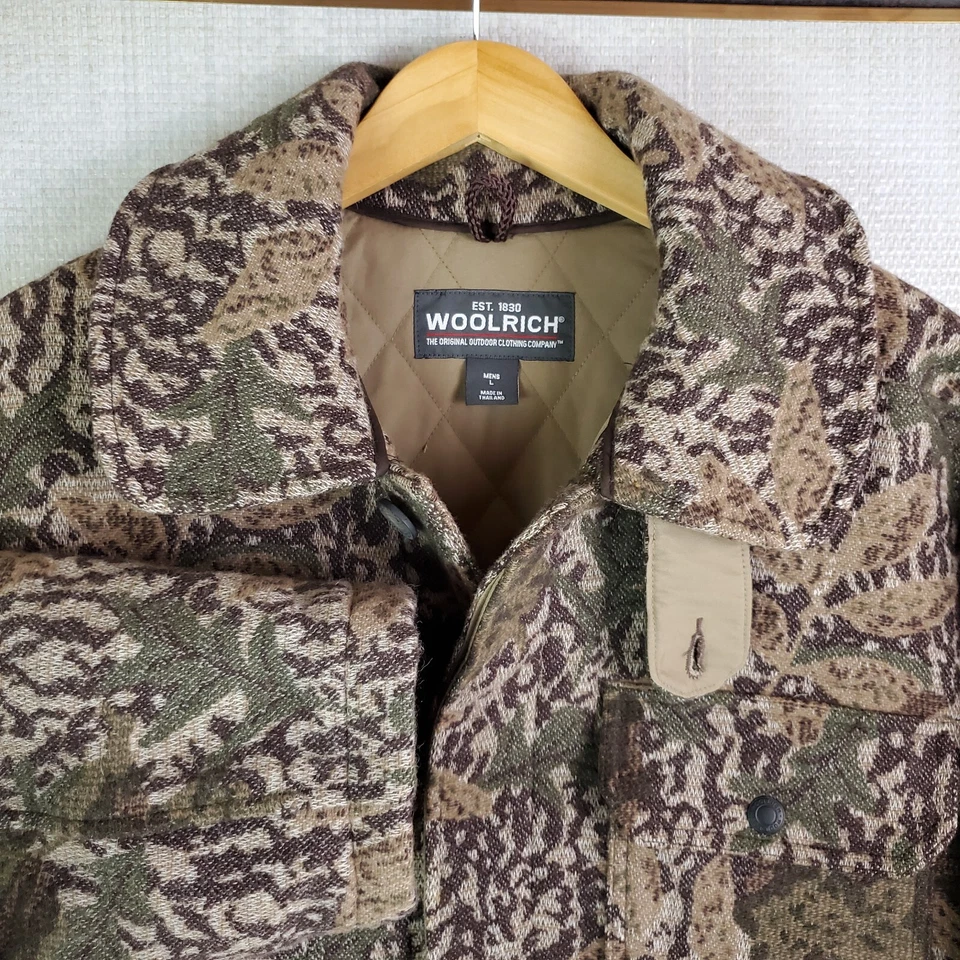 Rare WOOLRICH Size Large Mens Wool Camouflage Field Jacket Coat Button Front - Image 4 of 4