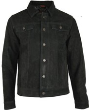 Herren Jeans Jacke Lederjacke Rero Stil Western Nubuk Büffel Leder Classic