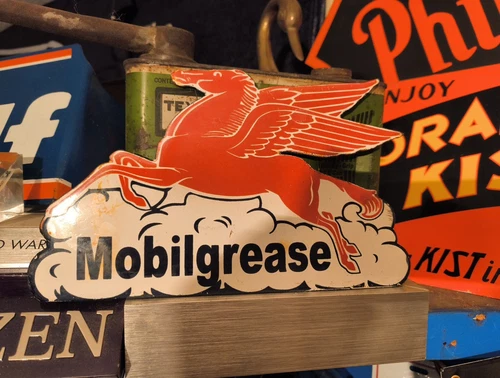 VINTAGE MOBIL PORCELAIN SIGN OLD GAS PUMP PLATE OIL CAN SERVICE STATION PEGASUS