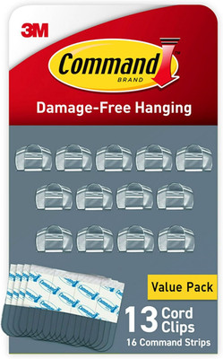 Command Damage-Free Clear Round Cord Clips, 13 Cable Clips & 16 Command Strips