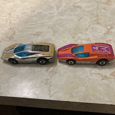 2 Vintage 1974 Hot Wheels Large Charge Blackwalls Super Chrome & Orange Very Nic