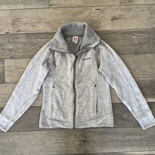 Avalanche Fleece Lined Zip Up Jacket Womens S Gray Mock Neck Long Sleeve Knitted