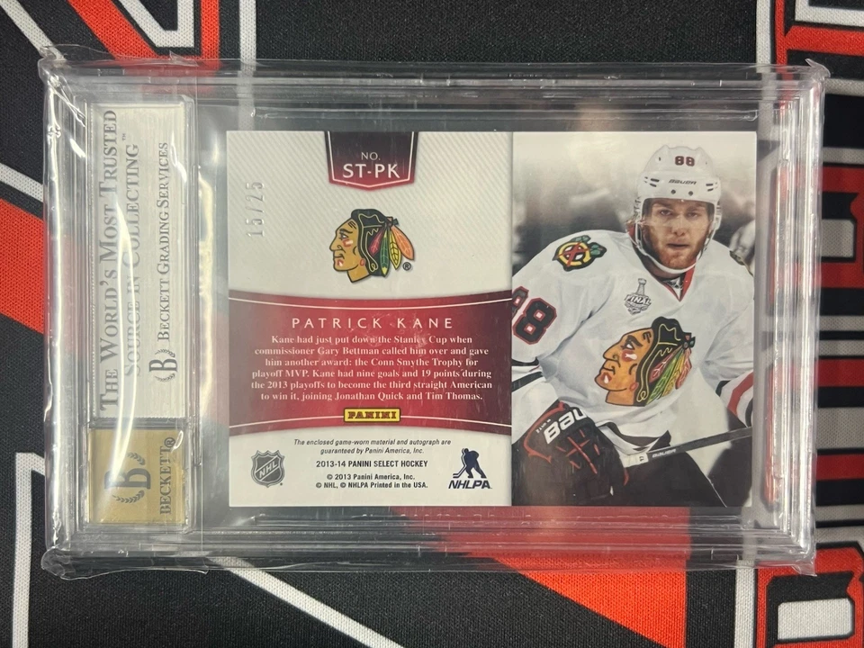2013-2014 Patrick Kane Select Stars Autograph /25 BGS 9 10 Auto SSP Game Worn - Image 2 of 3