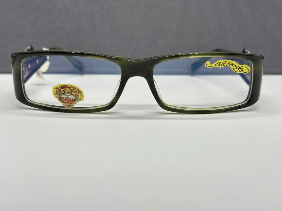 Monturas de gafas Ed Hardy hombres mujeres negras angulares dragón pedrería verde EHO704 Np Foto 2 de 4