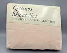 New Vtg Sears Heartland Collection Percale Pink Queen Bed Sheet Set